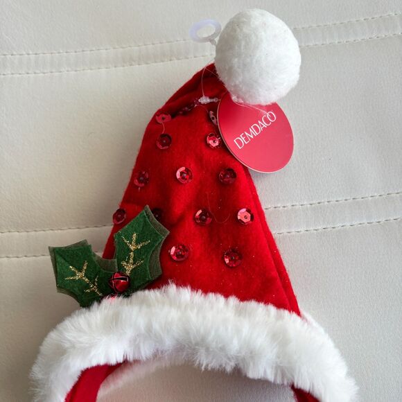 Demdaco Girl's Red Felt Sequin Santa Hat Holiday Headband with Faux Fur Trim - Picture 3 of 4